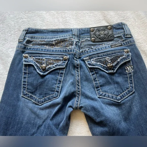 Y2K Miss Me Skinny Jeans - Distressed & Rhinestone Embellished - 29x32 - Picture 5 of 8